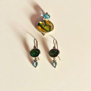 Sterling silver and mother of pearl pendent and earring set